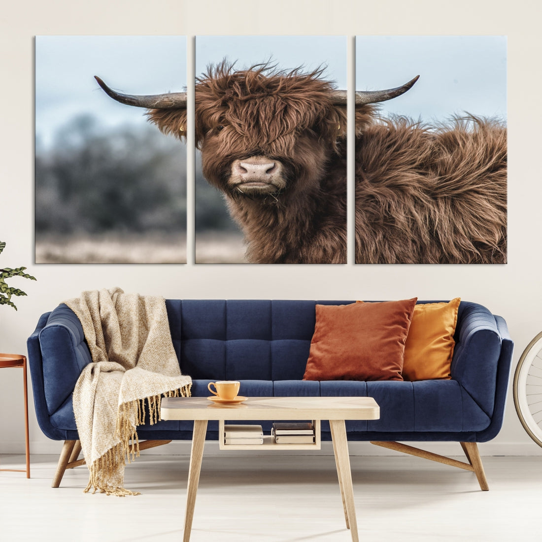 Fluffy Highland Cow Photograph Large Wall Art Canvas Print Cute Animals Picture Wall Decor Artwork for Living Room Farmhouse Printable Art Housewarming Gift Modern Home Art Decor