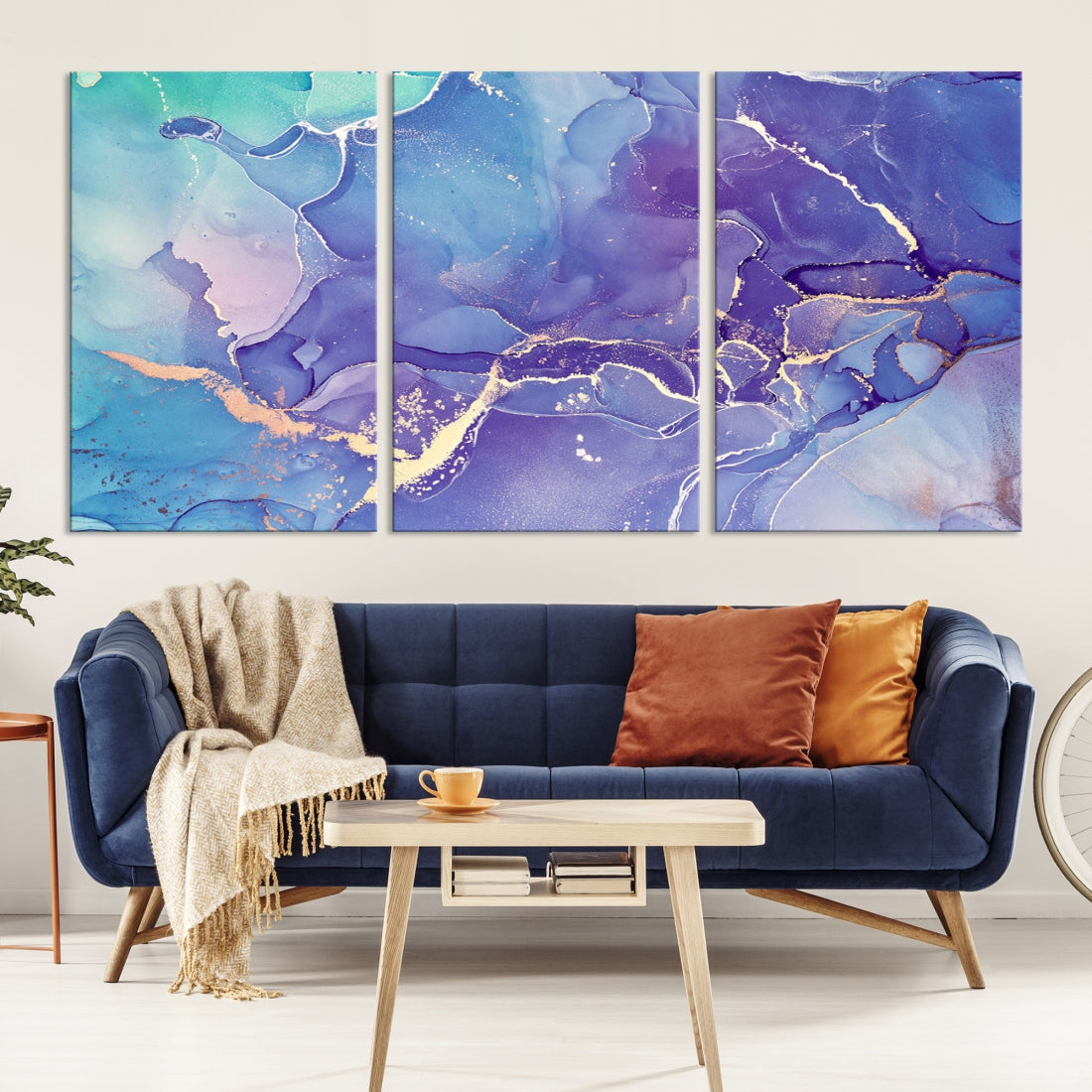 Blue and Purple Abstract Painting Modern Canvas Wall Art Print