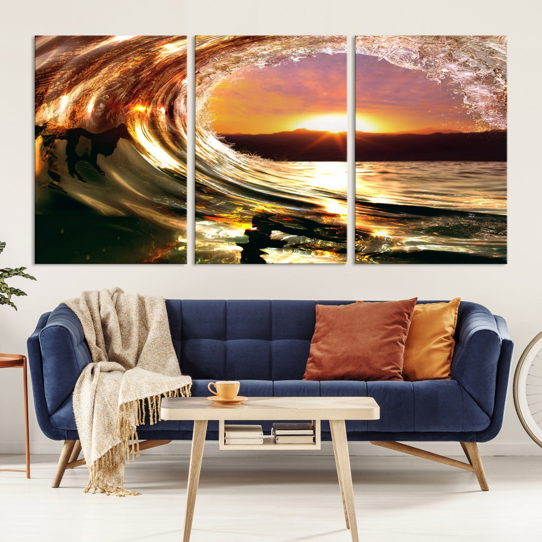 Ocean Waves Crash Under Radiant Sun Wall Art Canvas Print
