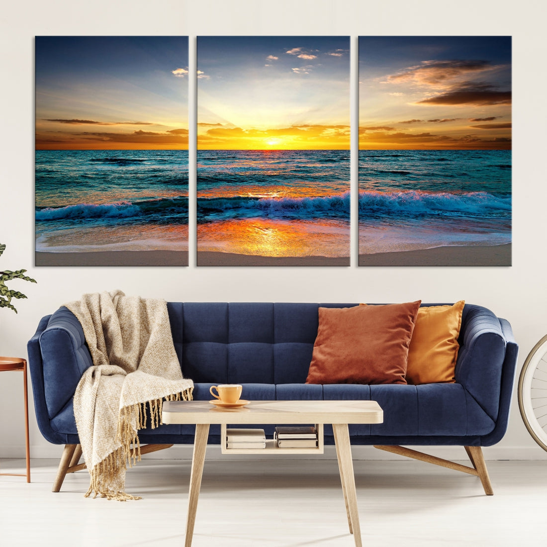 Beautiful Sunset on the Beach Coastal Wall Art Canvas Print for Dining Room Office Decor