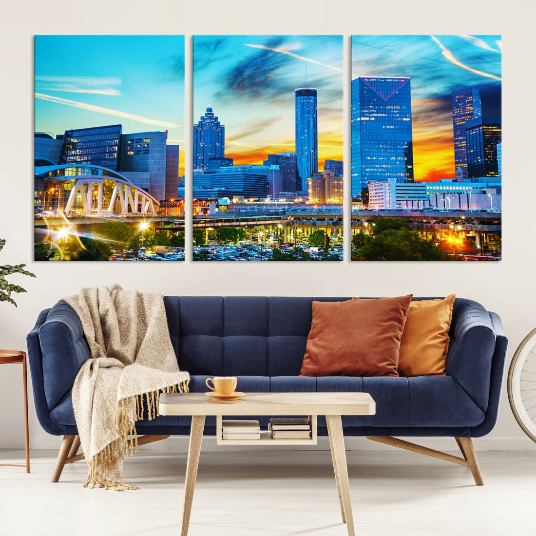 Mesmerizing Atlanta City Sunset Blue Skyline Cityscape Large Canvas Wall Art Print