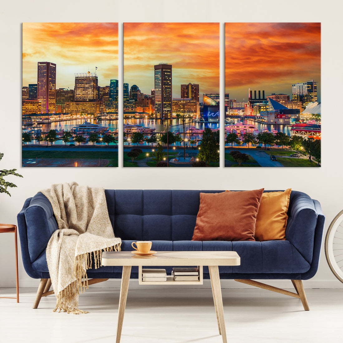 Sunset over Baltimore City Skyline Canvas Wall Art Large Cityscape Print