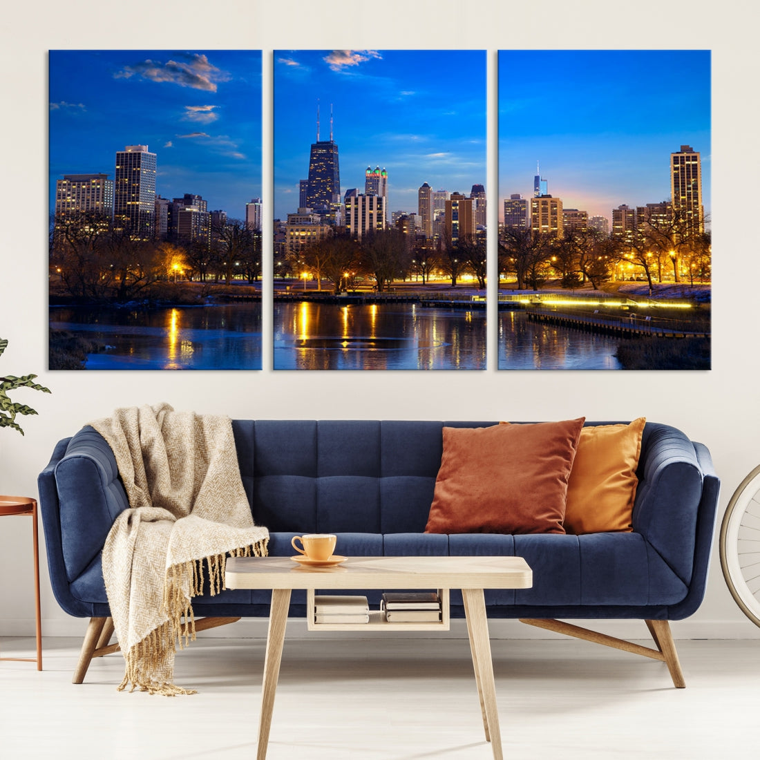 Large Chicago Skyline Wall Art Night Cityscape Canvas Print Home Decor