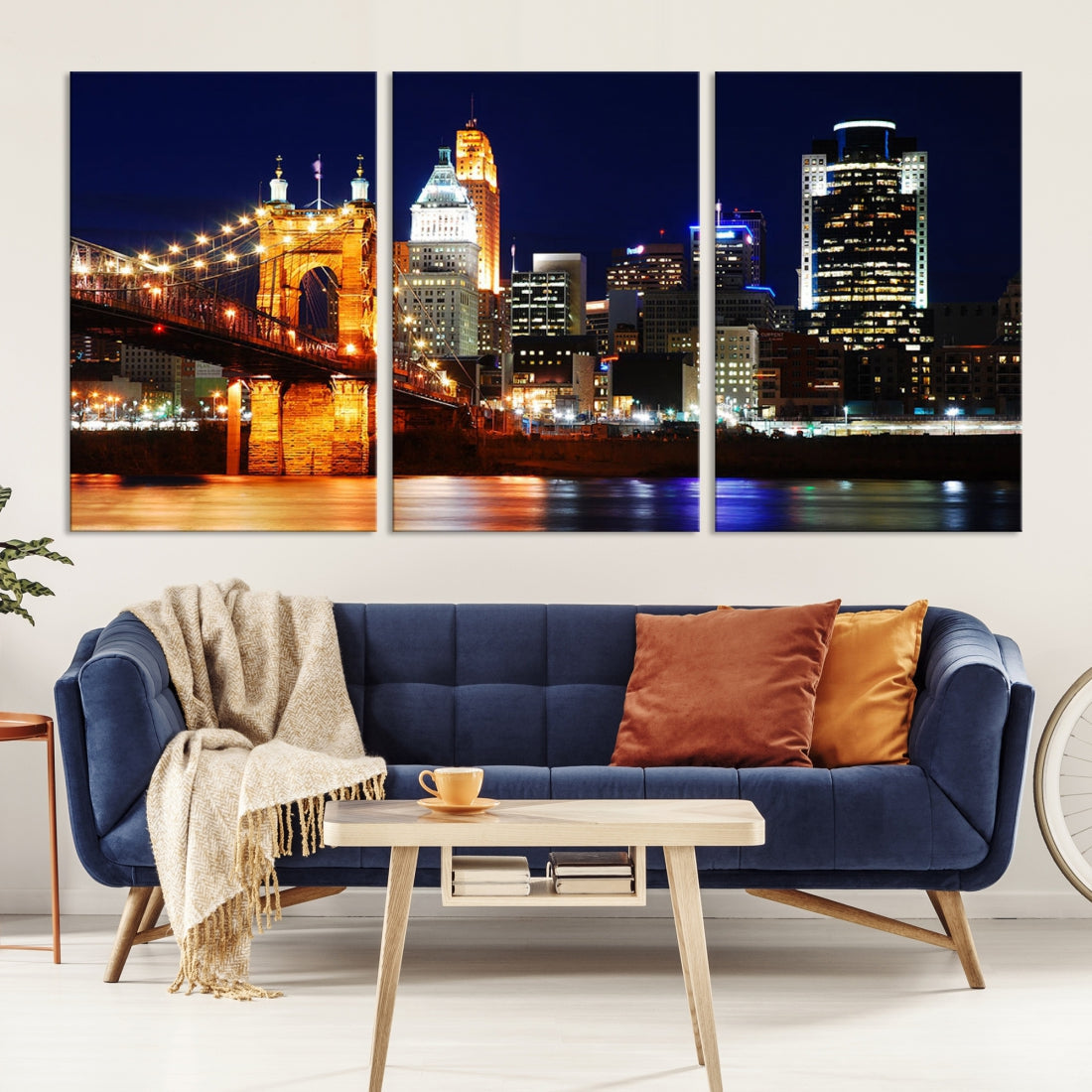 Cincinnati Bright Lights Night Skyline Canvas Wall Art Framed Print