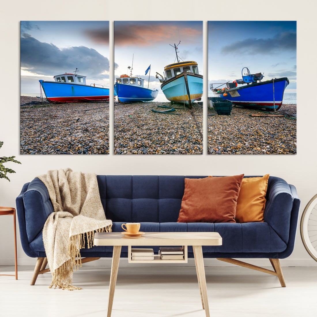 Colorful Boats On The Beach Large Wall Art Canvas Print Sailing Decor