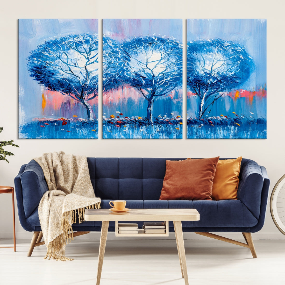 Abstract Blue Trees Oil Painting Printed on Canvas Wall Art Modern Wall Decor