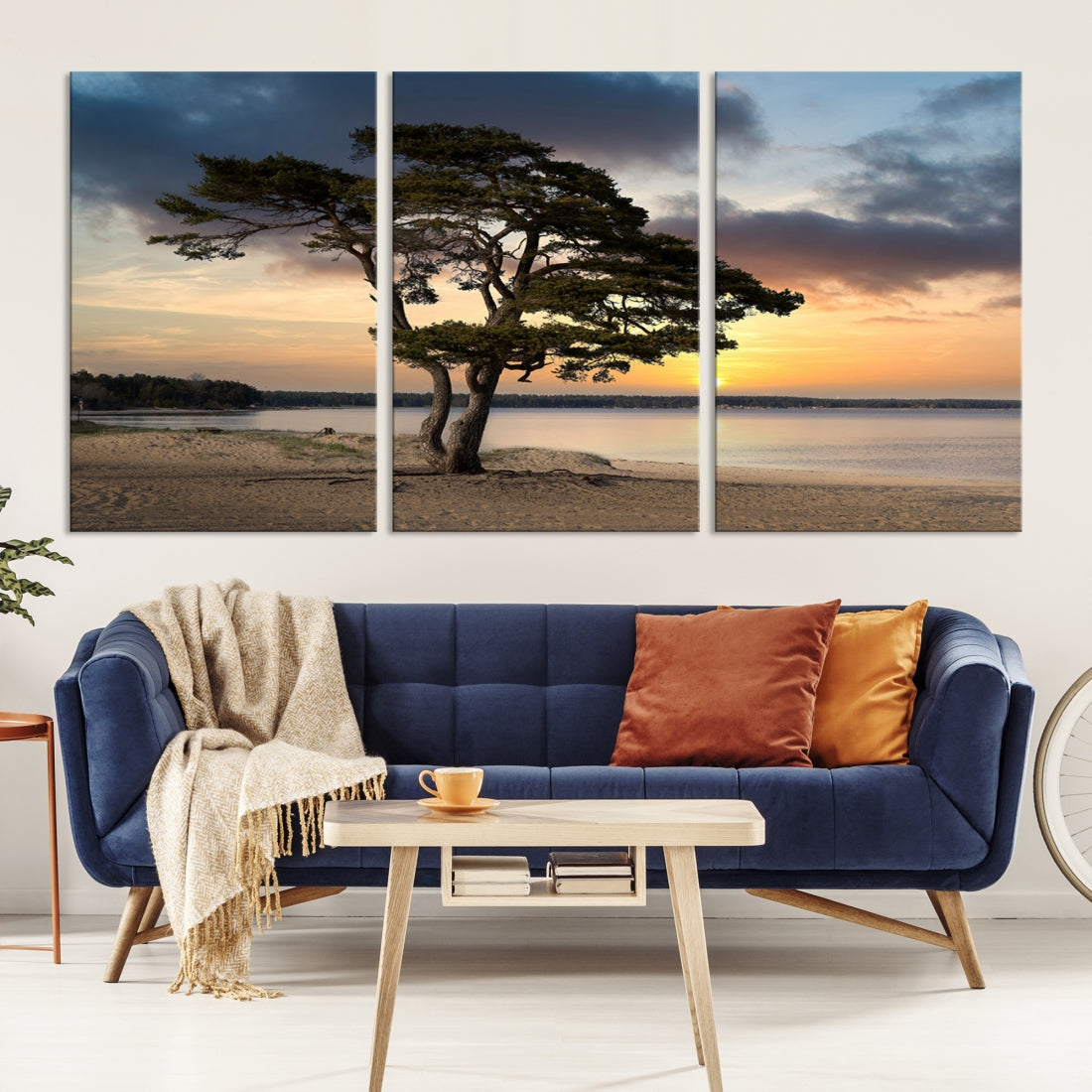 Big Tree Beach Coastal Sunset Wall Art Canvas Print Framed