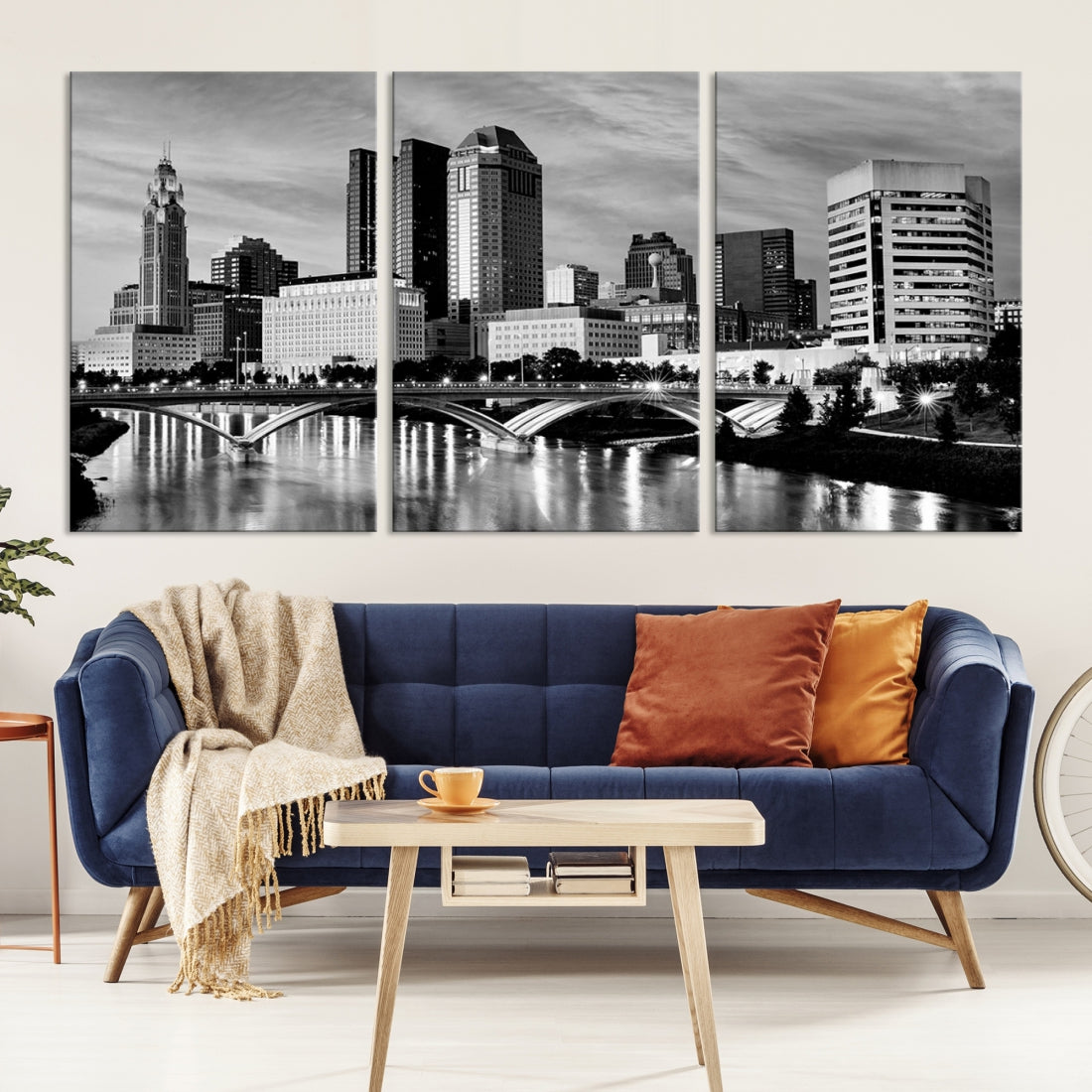 Black and White Columbus City Wall Art Skyline Cityscape Canvas Print