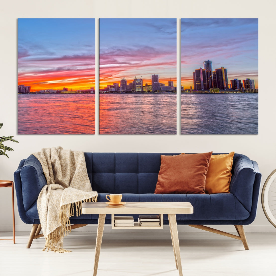 Large Detroit Canvas Print Detroit Skyline View Wall Art Canvas Print