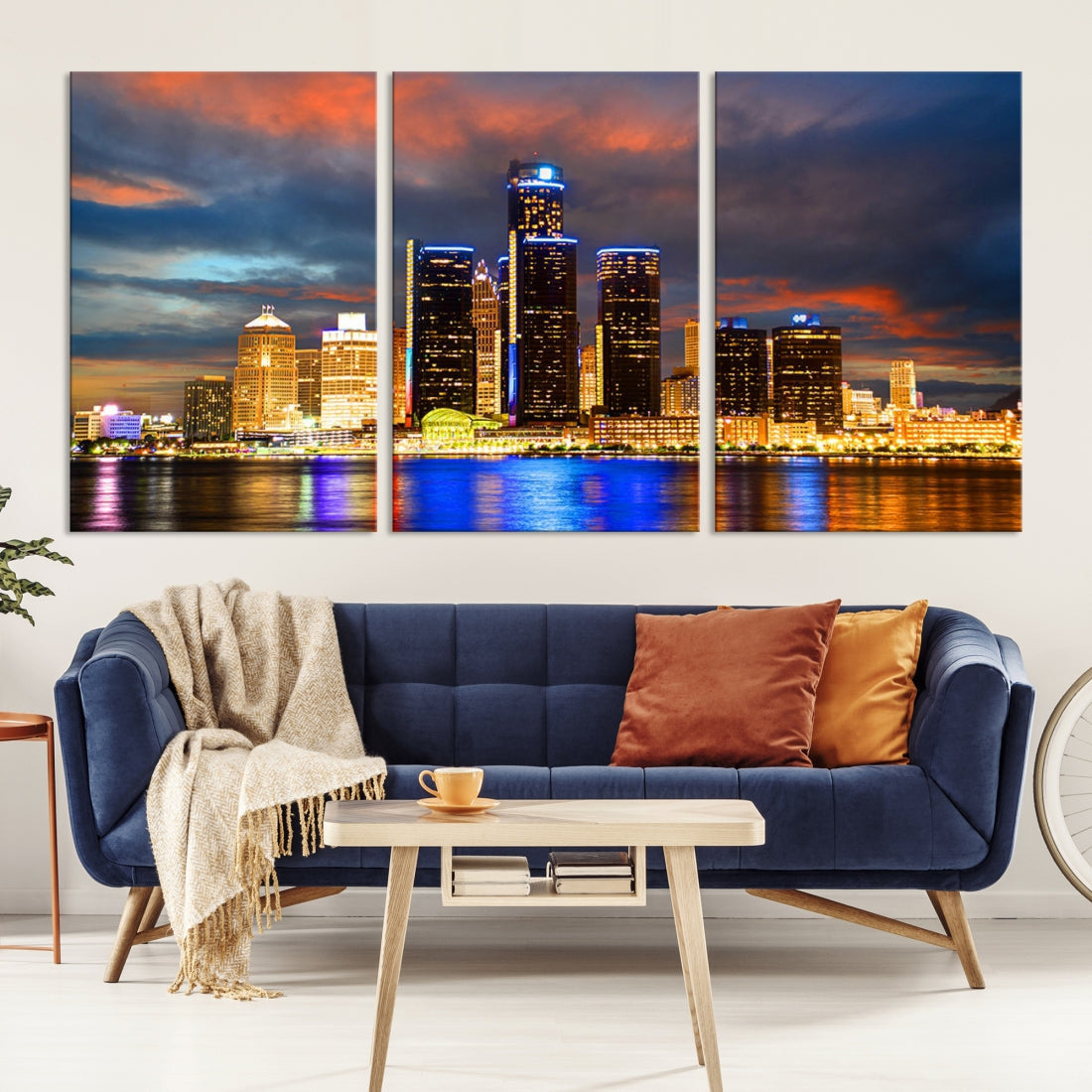 Bright Detroit Skyline Picture Print Skyline Wall Art Canvas Ready to Hang