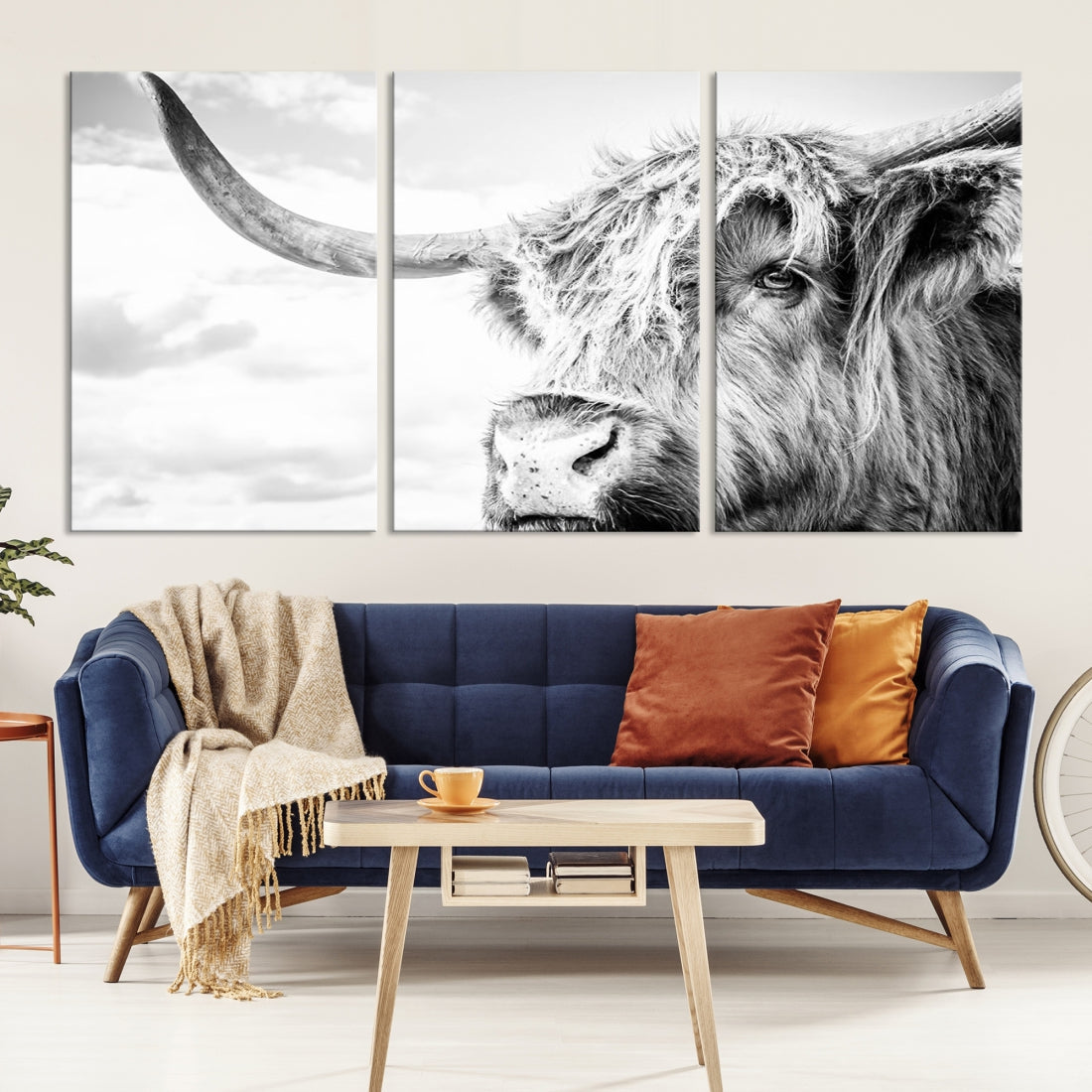 Highland Cow Canvas Wall Art Farmhouse Decor Cow Black White Print Rustic Wall Decor Animals Painting Scottish Cow Wall