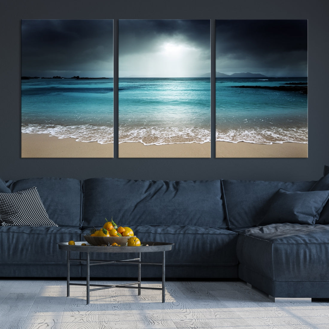 Dark Sky Bright Ocean Beach Large Wall Art Canvas Print