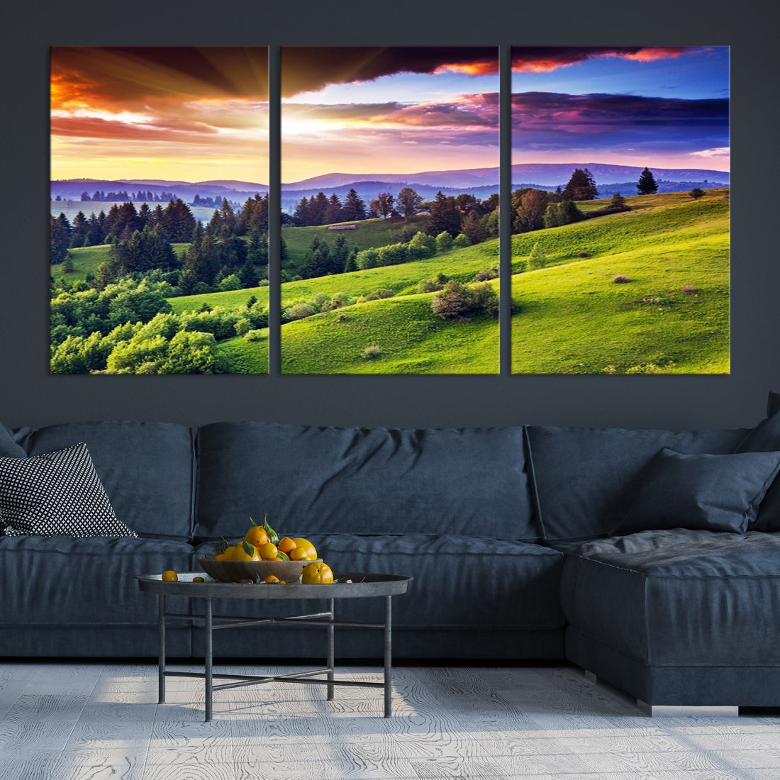 Large Wall Art Sparse Forest on Mountain at Sunset Landscape Canvas Print