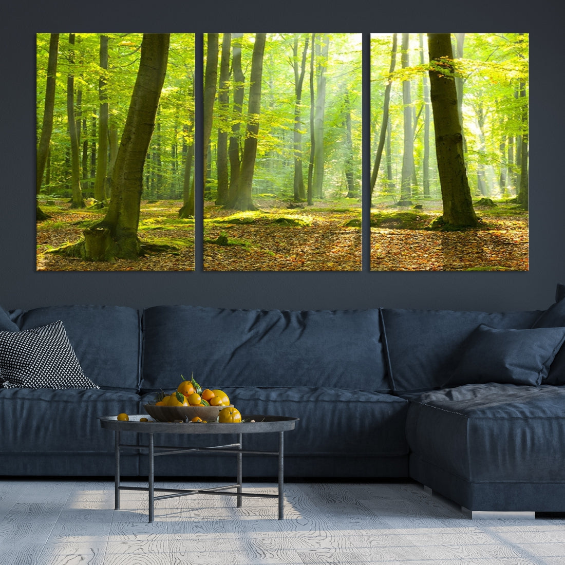 Sunshine in Green Forest Large Tree Wall Art Landscape Canvas Print