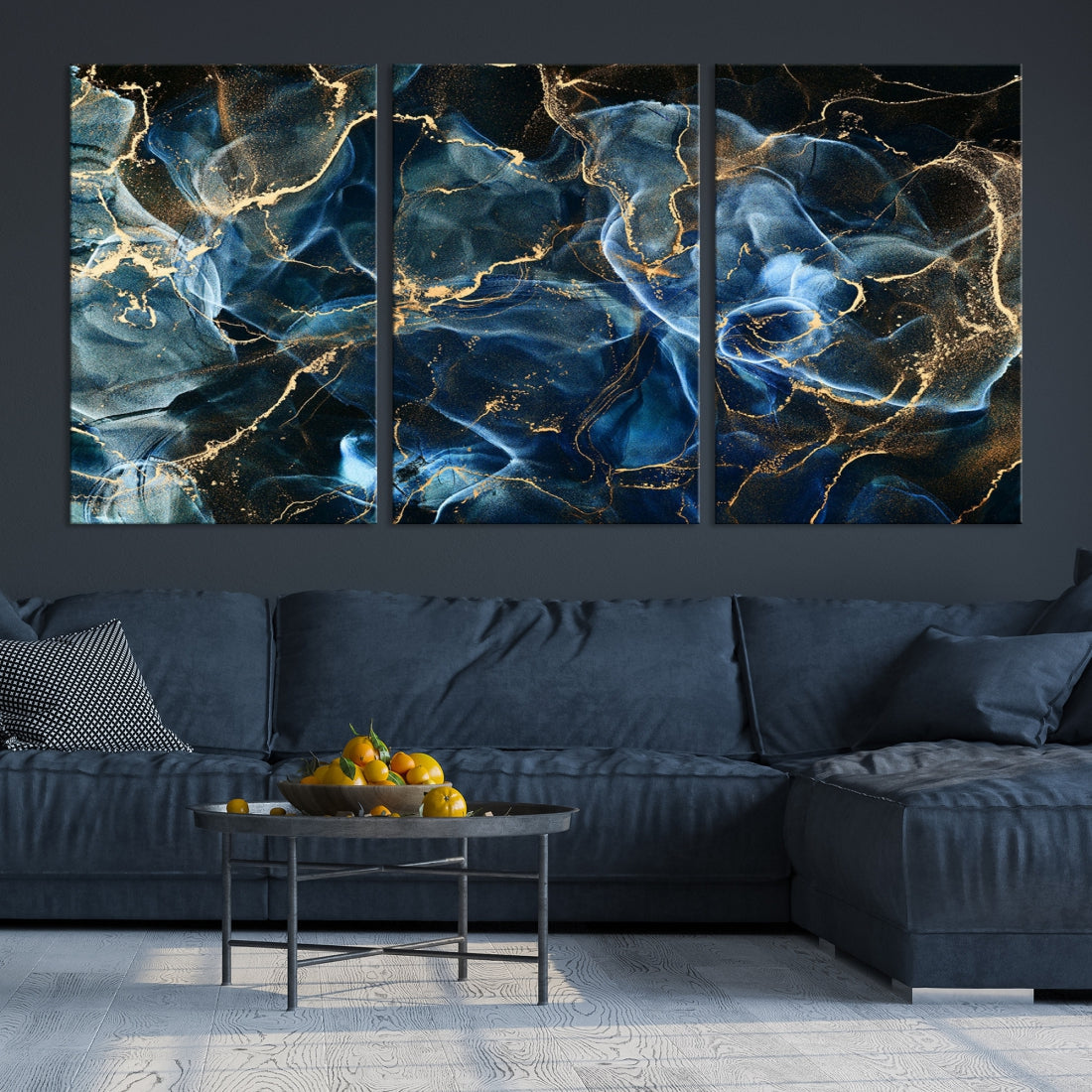 Navy Blue and Smokey Space Abstract Canvas Wall Art Giclee Print