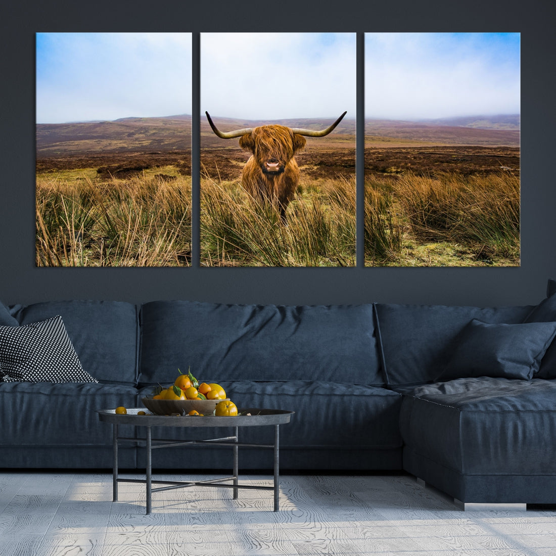 Highland Cow with Beautiful Landscape Canvas Wall Art Print Large Animal Art Print Farmhouse Ranch Farm Decor Cute Animals Cow Print Framed Ready to Hang Original Canvas Artwork