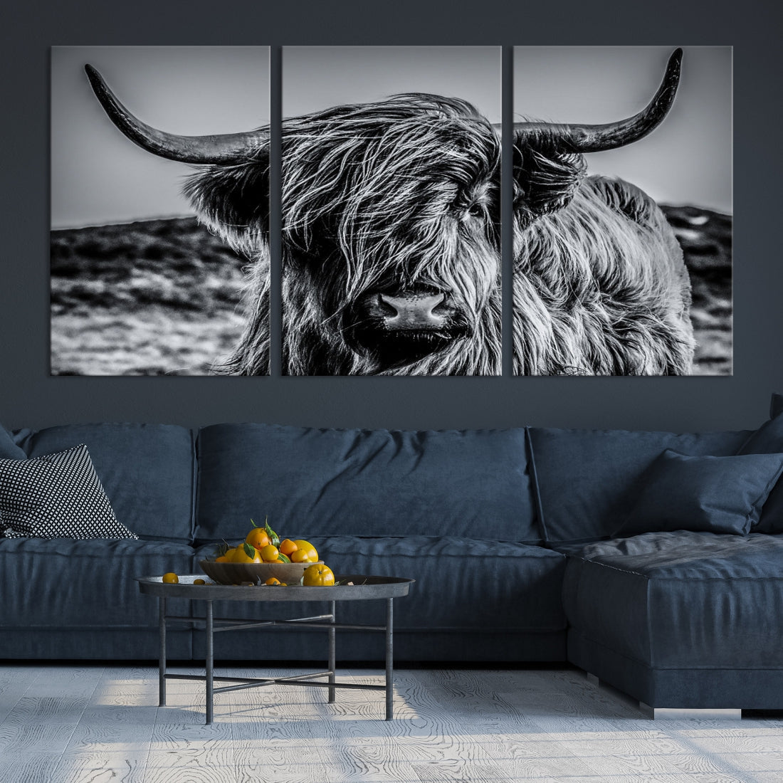 Black and White Extra Large Cow Wall Art Scottish Cattle Animal Canvas Print