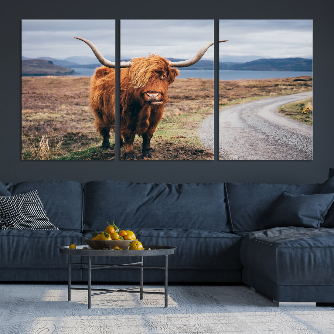 Highland Cow with Big Horn Canvas Wall Art Animal Photo Print Wall Decor