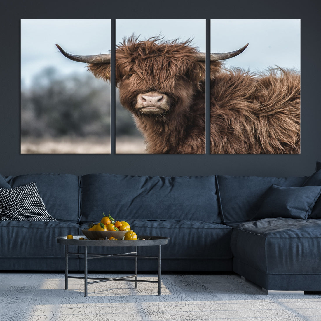 Fluffy Highland Cow Photograph Large Wall Art Canvas Print Cute Animals Picture Wall Decor Artwork for Living Room Farmhouse Printable Art Housewarming Gift Modern Home Art Decor