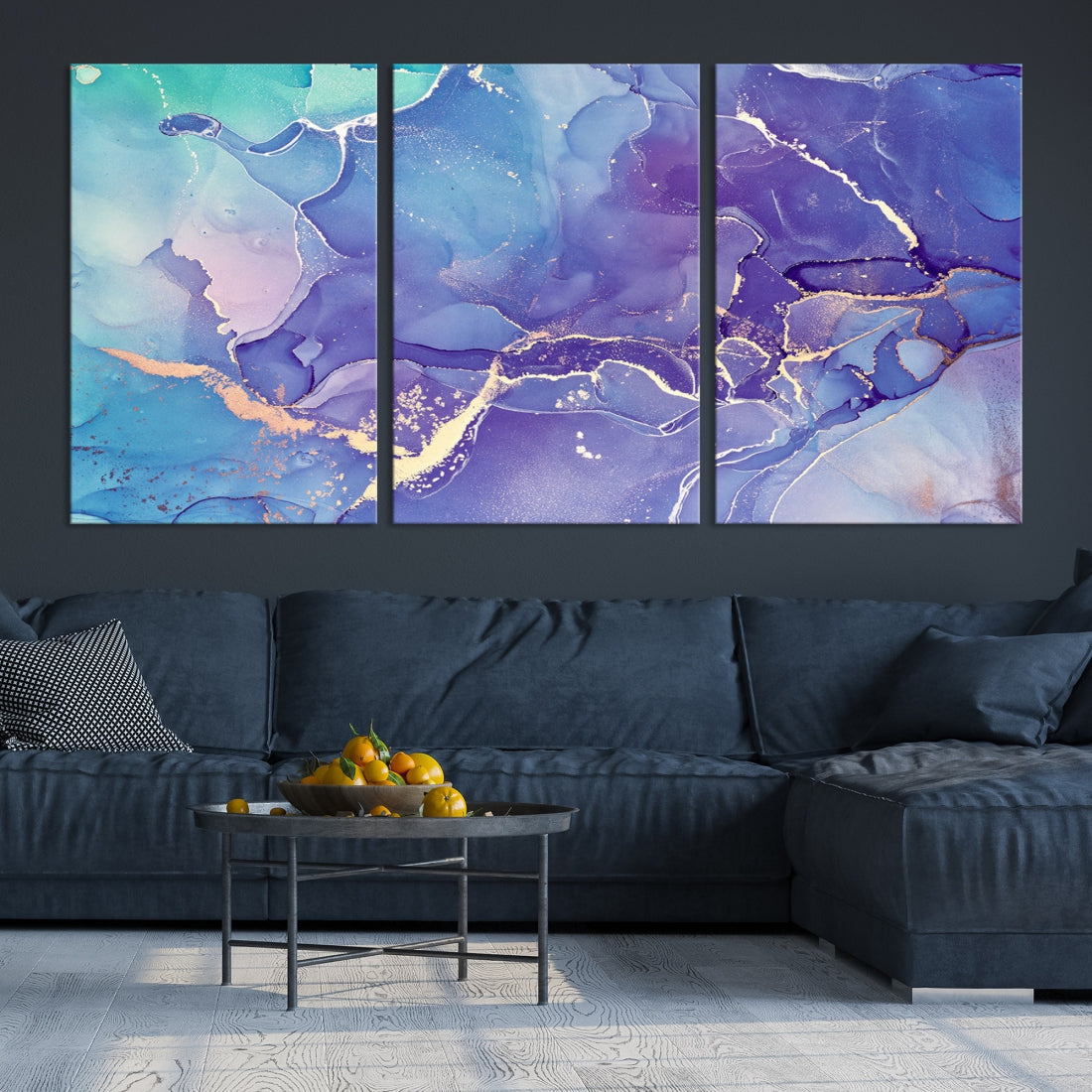 Blue and Purple Abstract Painting Modern Canvas Wall Art Print