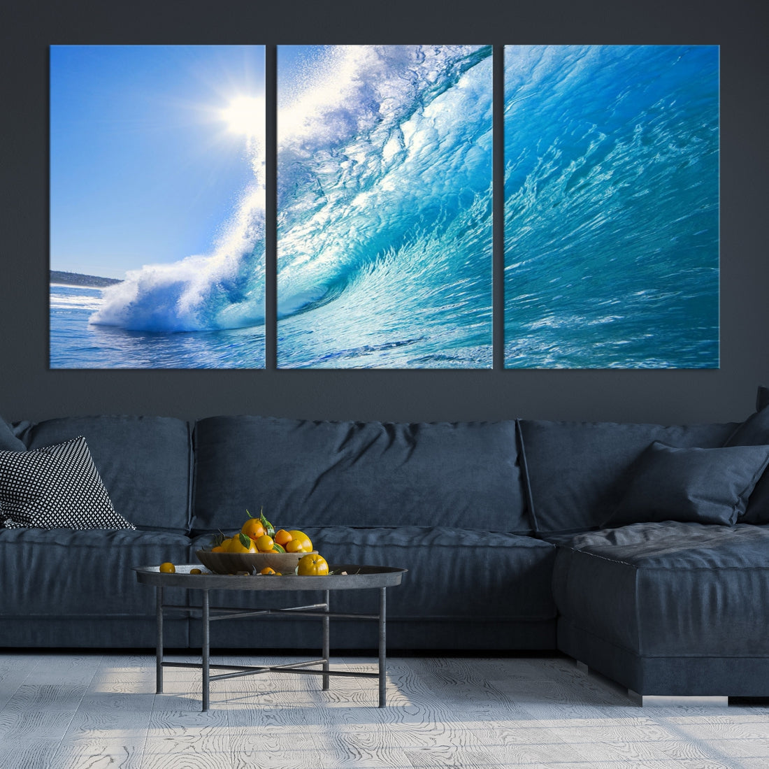 Surfing Wave Art Print Big Blue Ocean Canvas Wall Art for Living Room Decor
