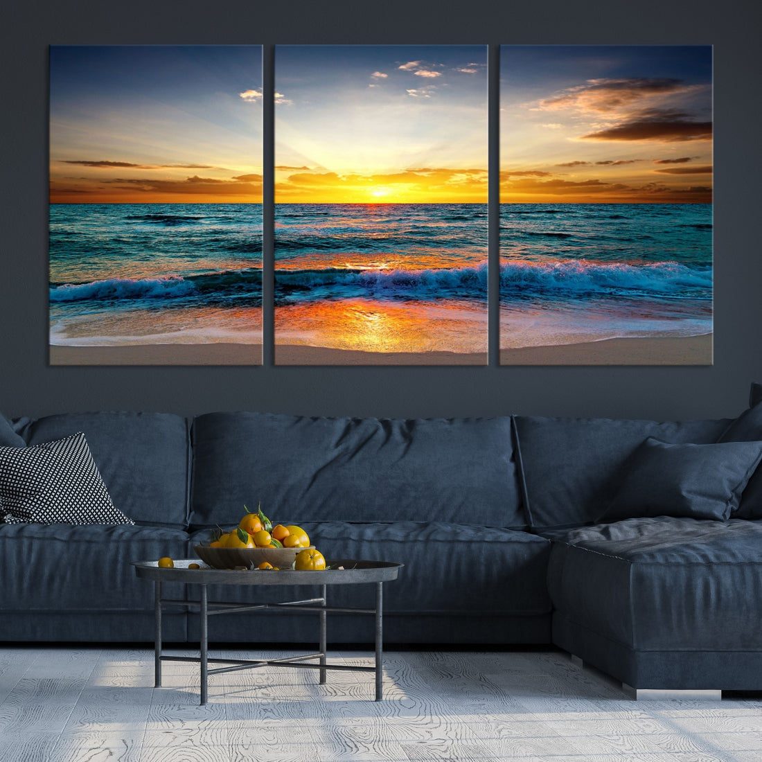 Beautiful Sunset on the Beach Coastal Wall Art Canvas Print for Dining Room Office Decor