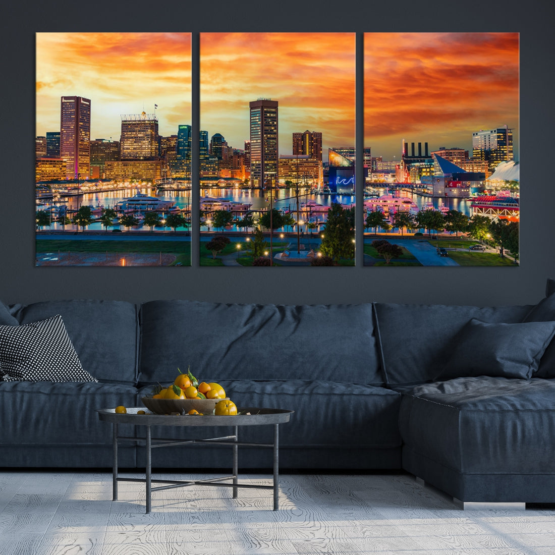 Sunset over Baltimore City Skyline Canvas Wall Art Large Cityscape Print