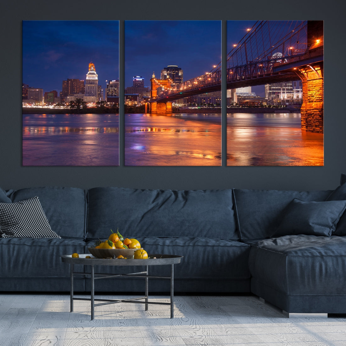 Cincinnati City Bridge Night Lights Canvas Wall Art Cincinnati Print