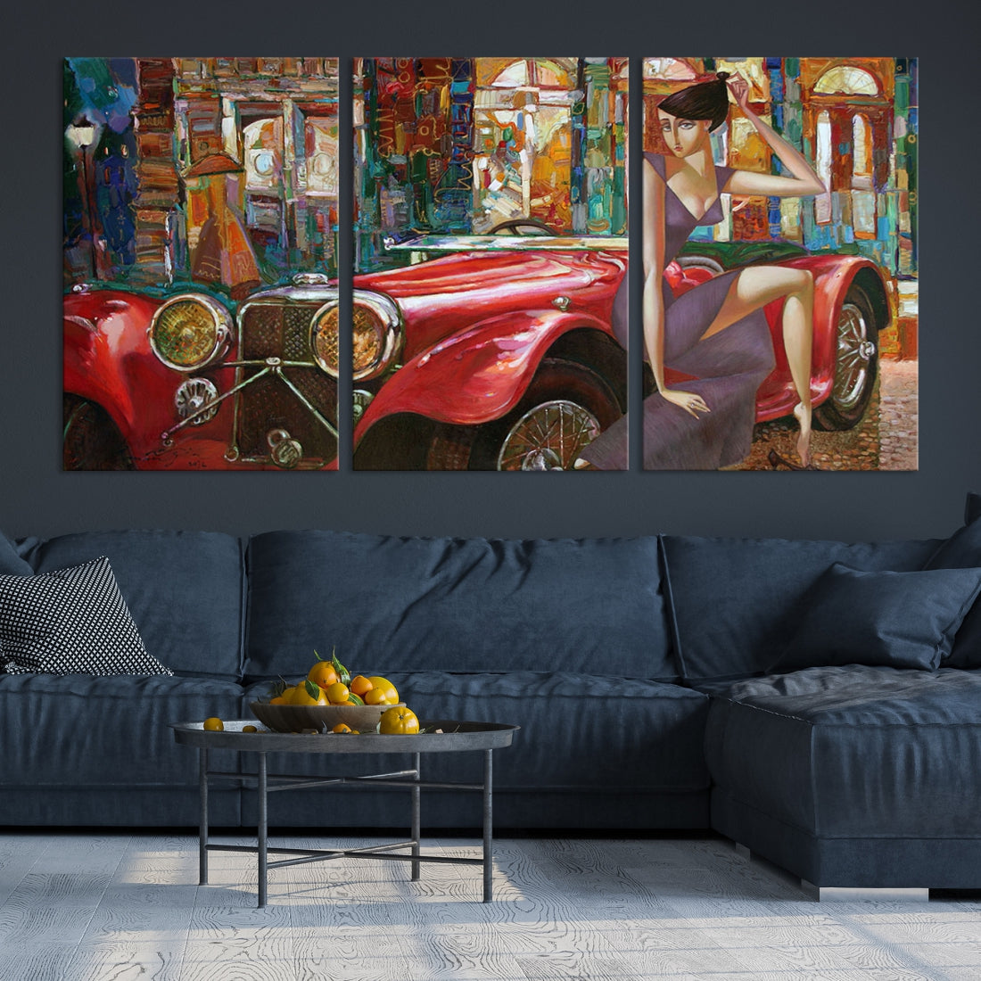 Lady With a Red Old Antique Car Jalopy Wall Art Canvas Print