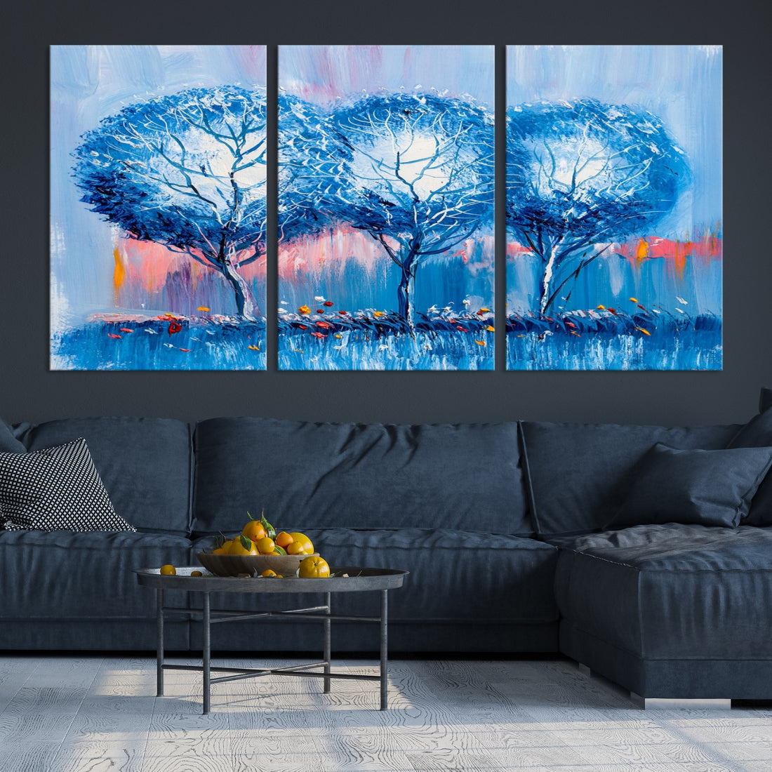 Abstract Blue Trees Oil Painting Printed on Canvas Wall Art Modern Wall Decor