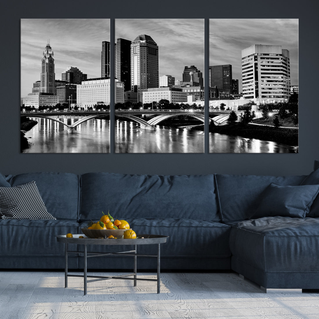 Black and White Columbus City Wall Art Skyline Cityscape Canvas Print