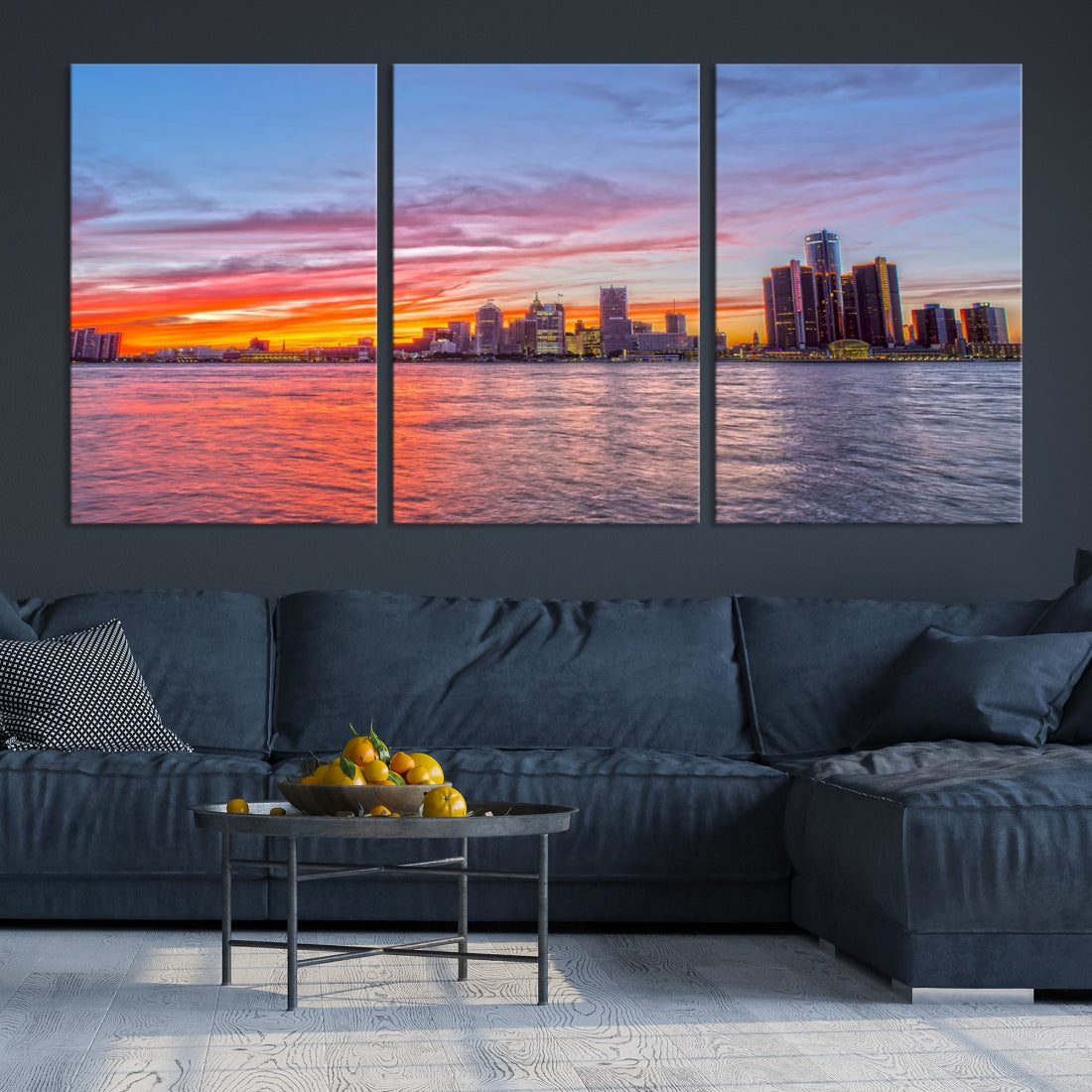 Large Detroit Canvas Print Detroit Skyline View Wall Art Canvas Print