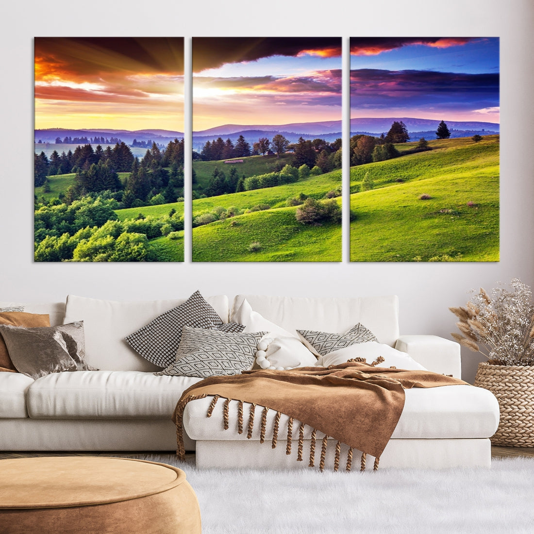 Large Wall Art Sparse Forest on Mountain at Sunset Landscape Canvas Print