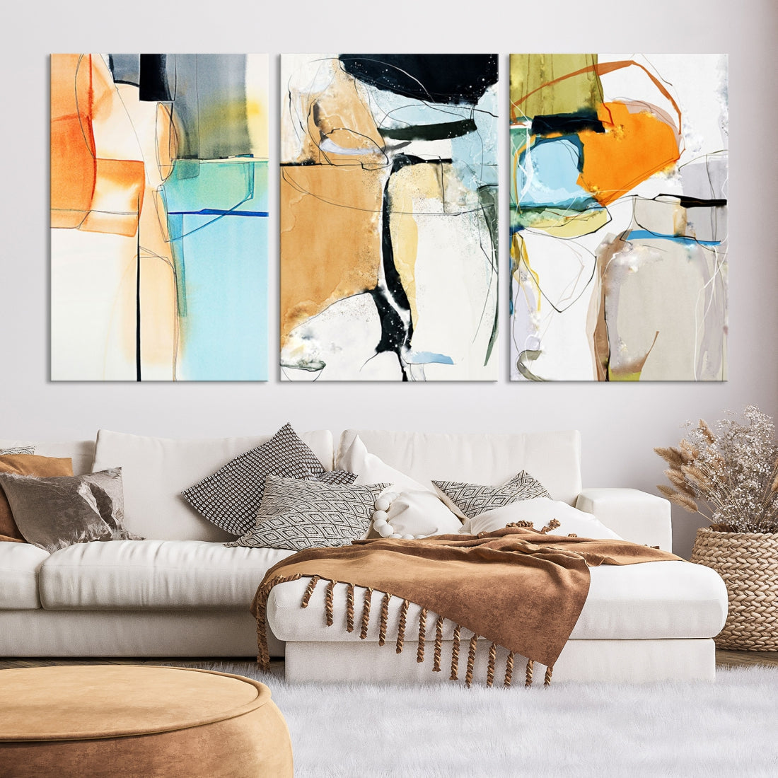 Contemporary Boho Style Abstract Canvas Wall Art Print