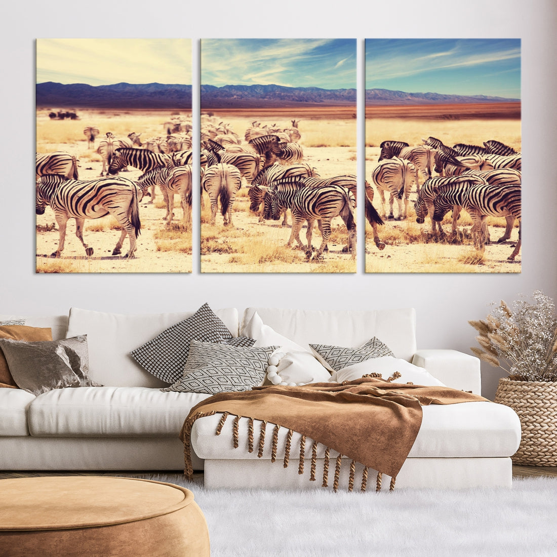 Zebras in the Savannah Africa Wild Animals Wildlife Photo Canvas Wall Art Giclee Print