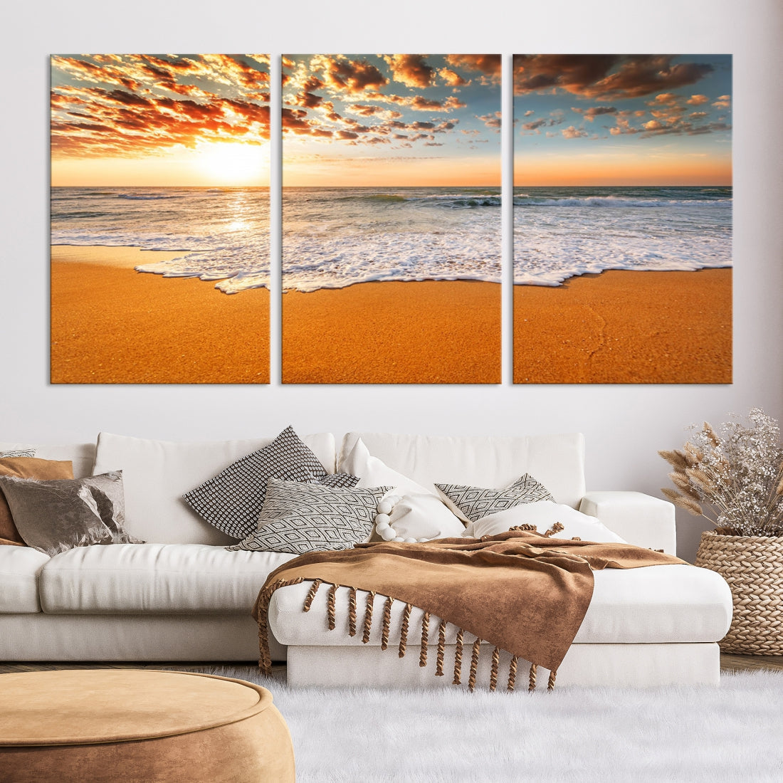 Breathtakingly Beautiful Ocean Sunset on Sandy Beach Extra Large Wall Art Canvas Print