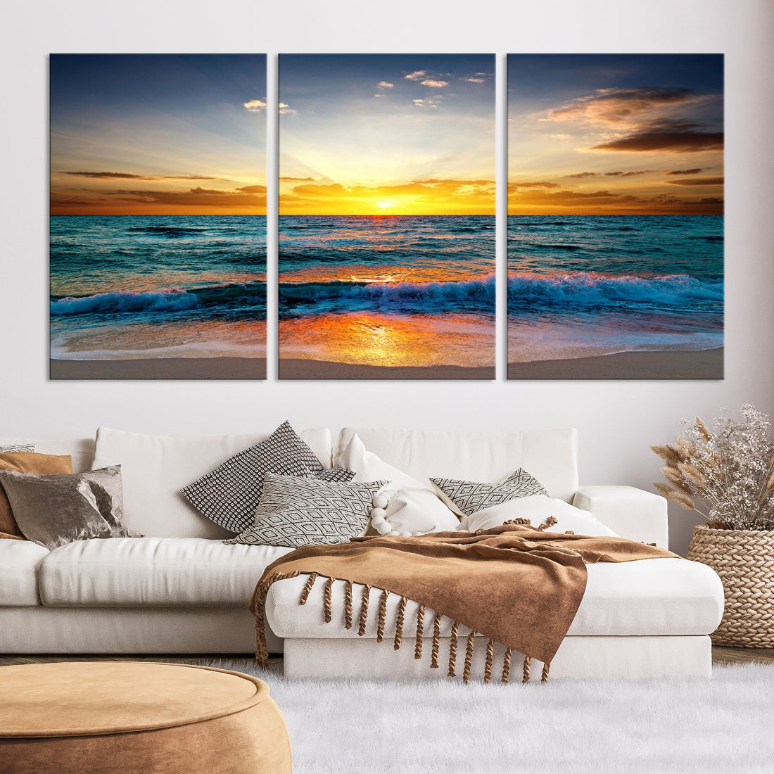 Beautiful Sunset on the Beach Coastal Wall Art Canvas Print for Dining Room Office Decor