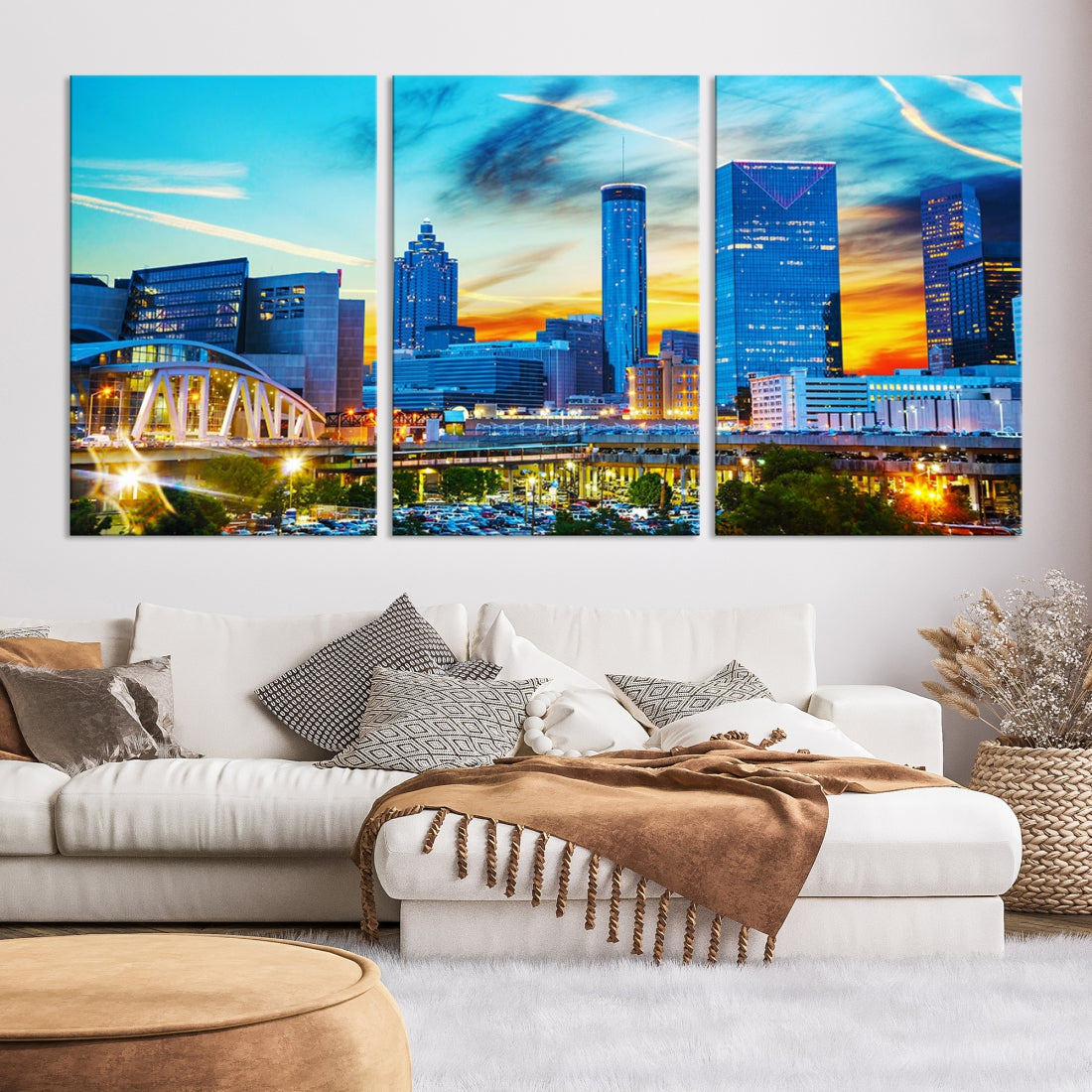 Mesmerizing Atlanta City Sunset Blue Skyline Cityscape Large Canvas Wall Art Print