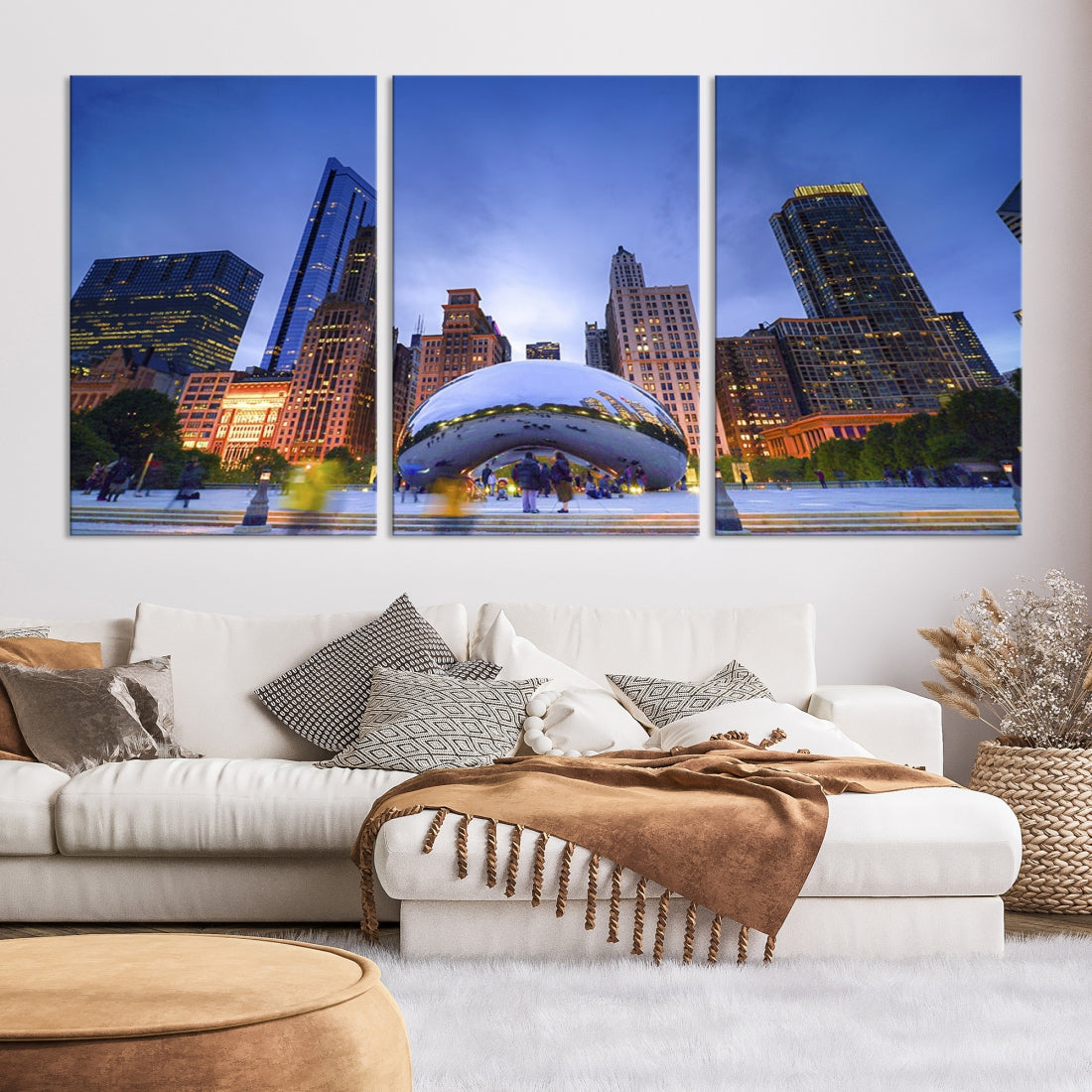 Chicago Night Skyline Wall Art Downtown Cityscape Canvas Picture Print Framed