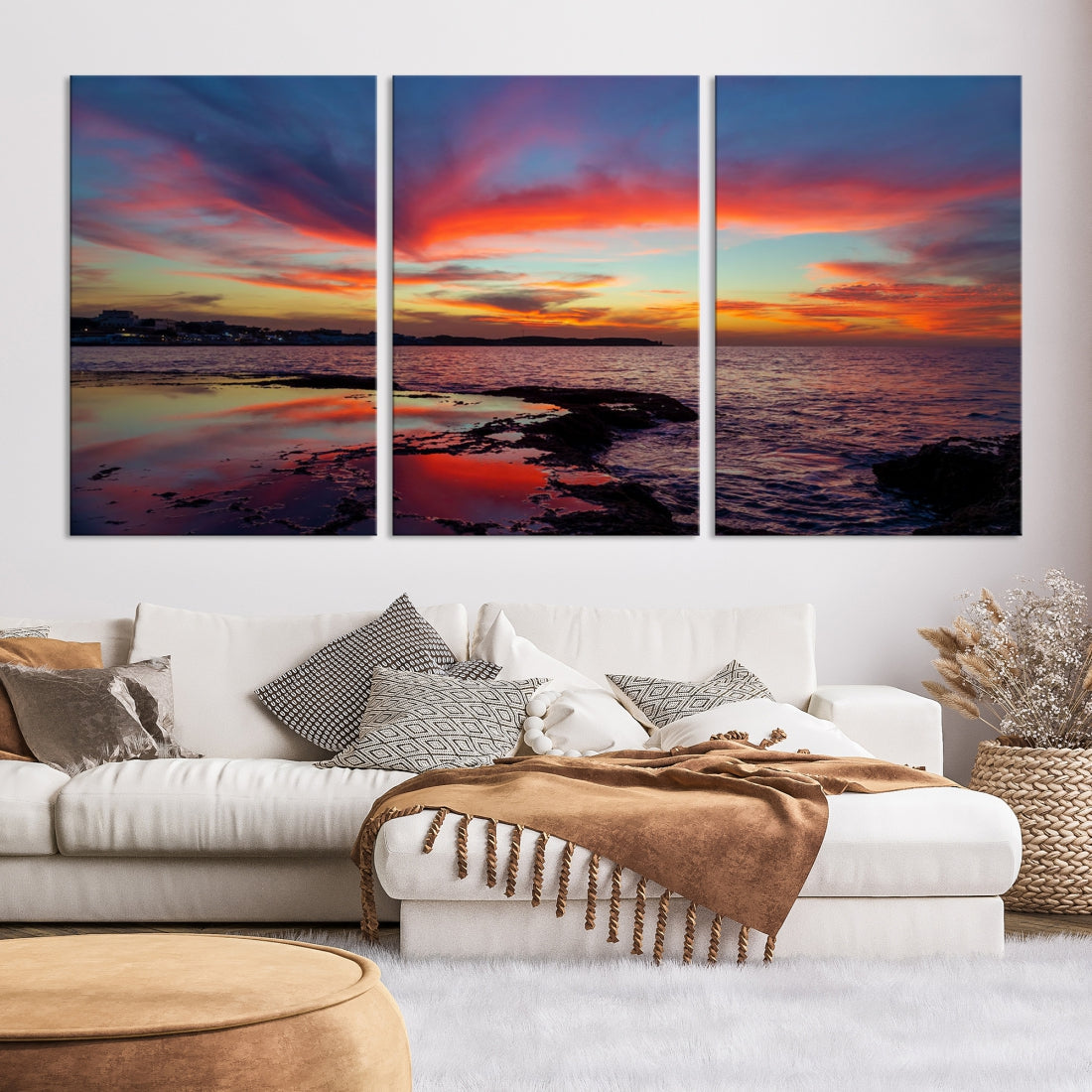 Fascinating Sunset over Horizon Beach Wall Art Canvas Print Large Wall Decor