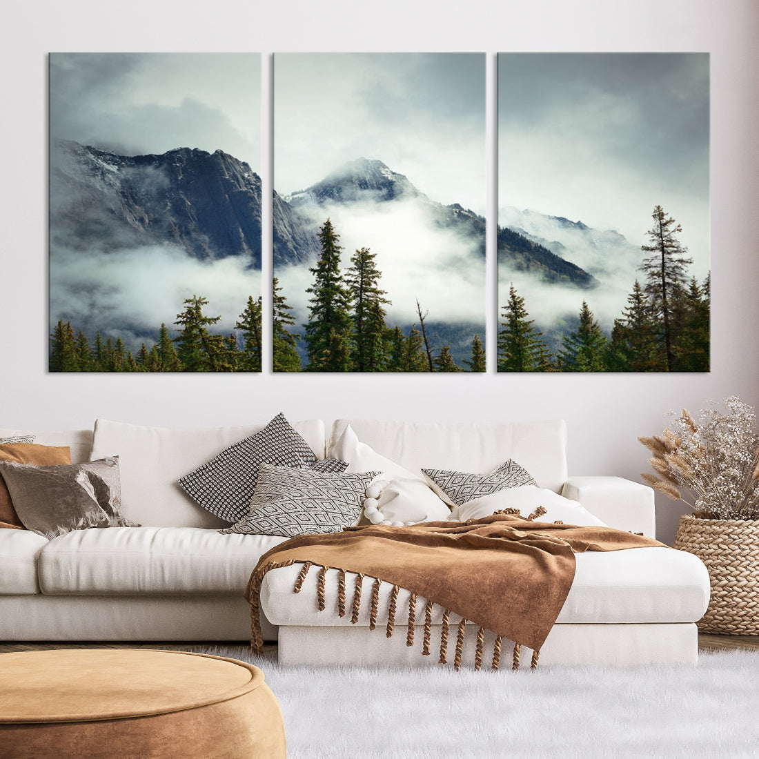 Foggy Nature Landscape Mountain Forest Extra Large Canvas Wall Art Giclee Print