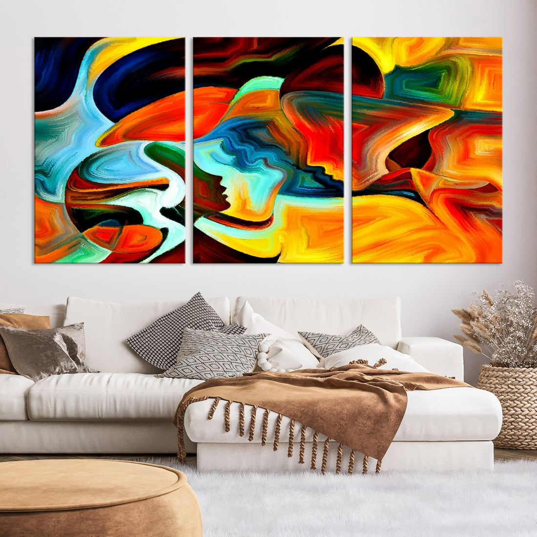 Abstract Human Faces Modern Painting Canvas Wall Art Print for Office