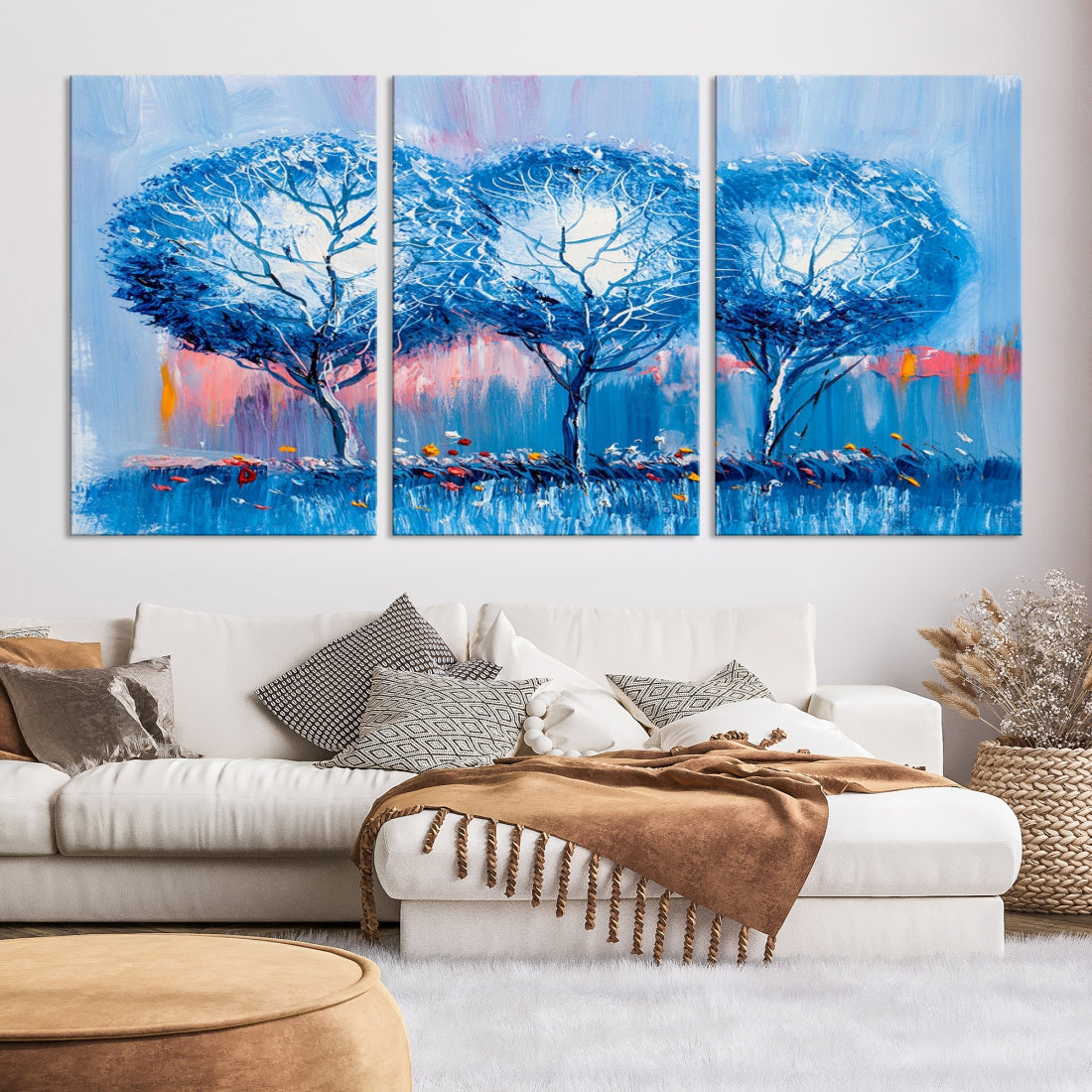 Abstract Blue Trees Oil Painting Printed on Canvas Wall Art Modern Wall Decor