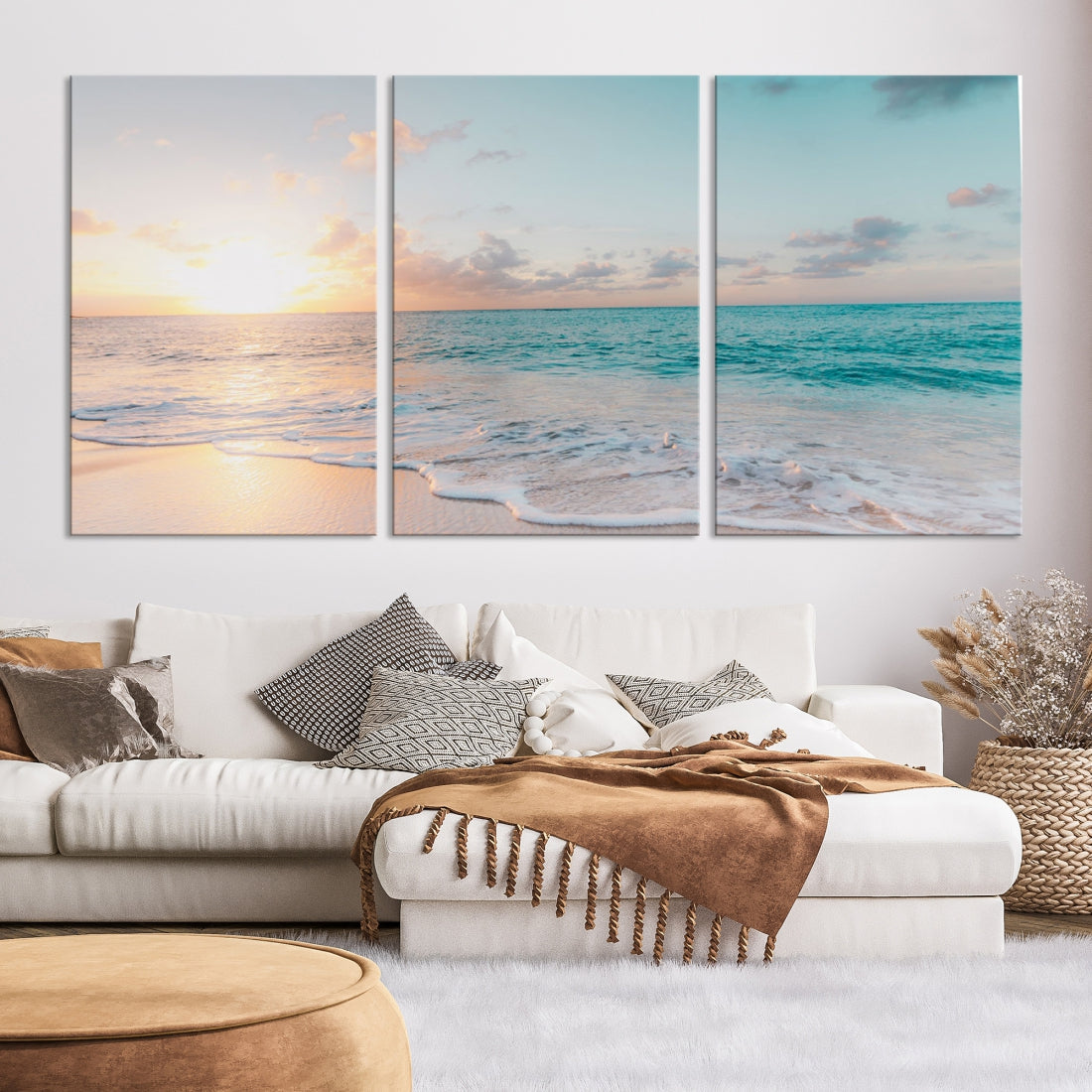 Appealing Sunset on Beach Canvas Wall Art Coastal Ocean Print