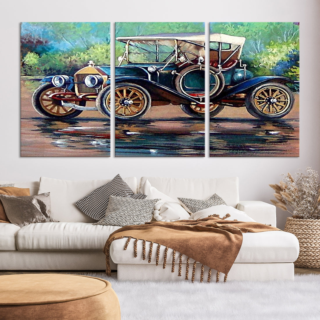 Oil Painting Old Retro Auto Car Giclee Canvas Extra Large Wall Art Print