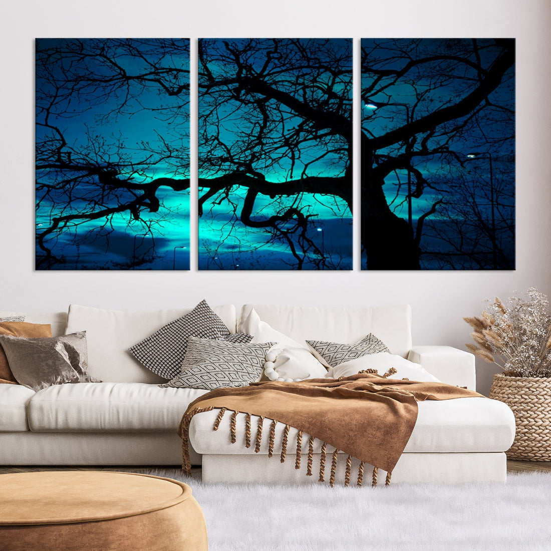 Bare Tree Moonlight Nature Wall Art Large Canvas Print Living Room Decor
