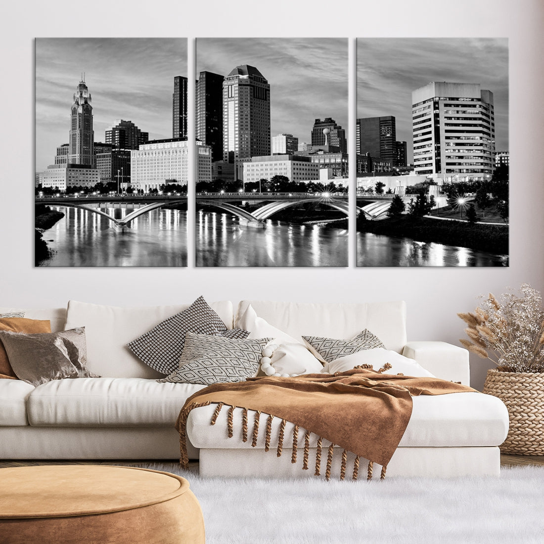 Black and White Columbus City Wall Art Skyline Cityscape Canvas Print