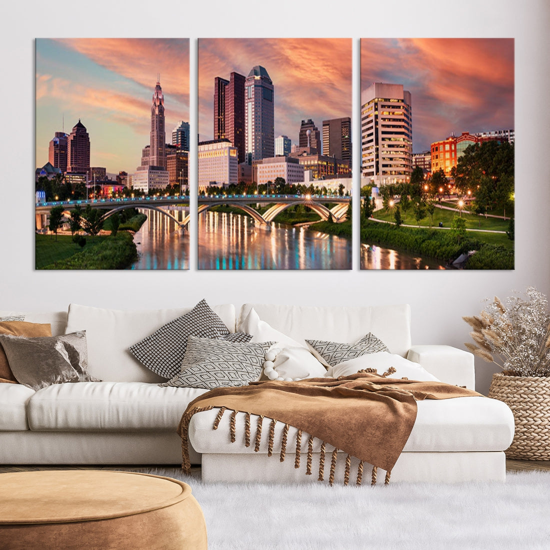 Large Columbus City View Skyline Wall Art Columbus Picture Canvas Print