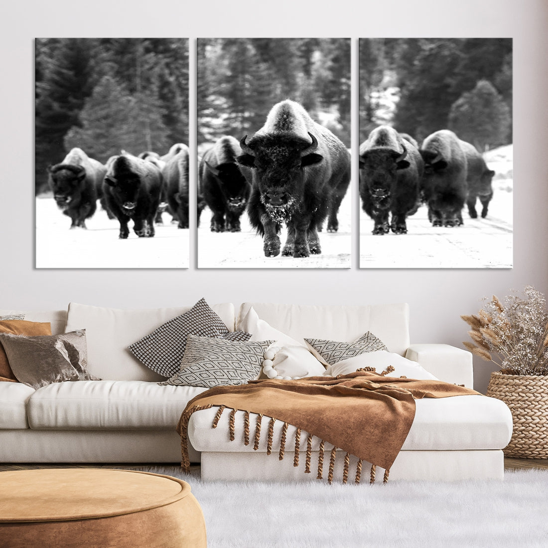 Buffalo Herd Wall Art Canvas Print, Bison Canvas Print