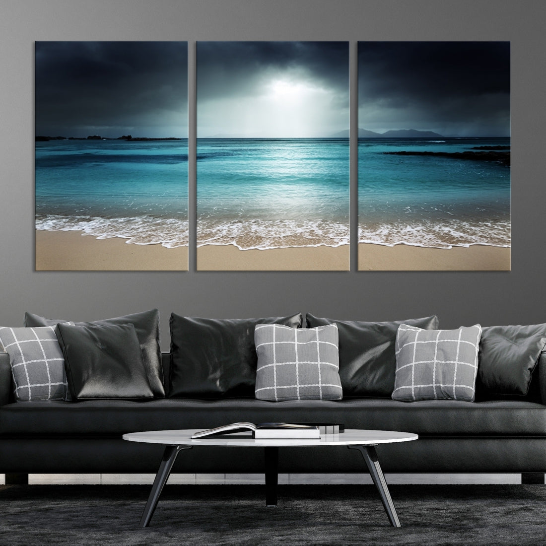 Dark Sky Bright Ocean Beach Large Wall Art Canvas Print